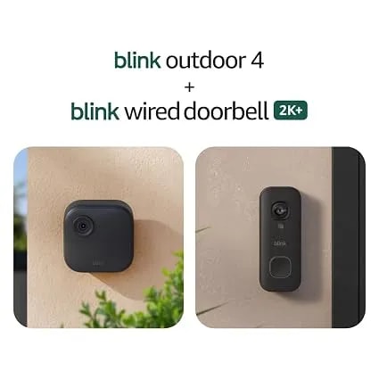 Blink Outdoor 4 And Wired Doorbell 2k+ (Newest Model) — Two-Year Battery 1080p Camera And 2k Hardwired Doorbell. Sync Module Core Included — 1 Camera + Doorbell (Black)
