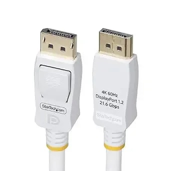 Startech 10ft Displayport 1.2 Cable, 4k 60hz, White, 21.6gbps - Vesa Certified, Latching Dp Connectors, dp12-Cable-10ftw