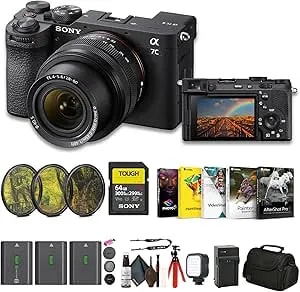 Sony a7c Ii Mirrorless Camera With 28-60mm Lens (Ilce-7cm2l/B) + 64gb Sf-G Tough Card + Filter Kit + Bag + 2 X Np-fz100 Compatible Battery + Photo Software + External Charger + More