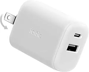 Iottie 45w Nano Wall Charger High-Speed Usb-C And Usb-A Power Rapidvolt Adapter With Gan Iii Technology For Apple, Android, And Samsung Phones And Tablets