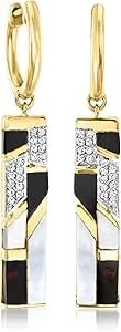 Ross-Simons Mother-Of-Pearl And Onyx Drop Earrings With .10 Ct. T.W. White Topaz In 18kt Yellow Gold Over Sterling