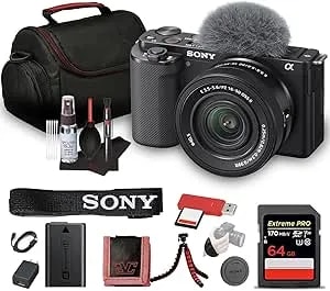 Sony Zv-e10 Mirrorless Camera Kit With 16-50mm Ii Power Zoom Lens (Black) - Aps-C Sensor - Compact Creator Tool + 64gb Card + Bag + Card Reader + Hdmi Cable + Flex Tripod + Hand Strap + More