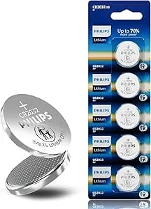 Philips CR2032 Battery (5 Pack), 3V Lithium Coin Cell Battery Long-Lasting, Leak-Free, CR 2032 Batteries For Key Fob, Watches, Small Electronic Devices