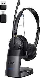 Wireless Headset With Mic For Work, Ai Enc Noise Cancelling For Clear Call ＆ Meeting, Work Headset With Charge Stand For Remote & Office, Bluetooth 5.3 & 2.4g Dongle Headset For Pc, Phone, Teams, Zoom