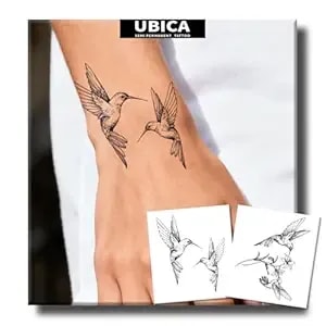 Hummingbird Semi Permanent Tattoo, 2 Sheets Realistic Hummingbirds Lily Flower Temporary Tattoo, Minimalist Line Small Tattoos For Arm Waist, Lasts 7-15 Days, Waterproof & Non-Reflective