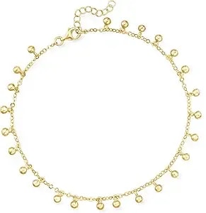 Ross-Simons 18kt Gold Over Sterling Ball Station Anklet. 9 Inches