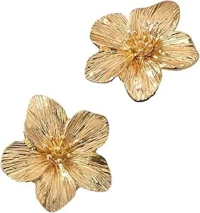 Milumia Women'S Gold Floral Stud Earring Textured Statement Earrings Wedding Jewelry