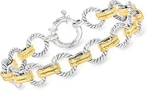 Ross-Simons Two-Tone Sterling Silver Twisted Circle-Link Bracelet