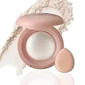 Baked Highlighter Powder Palette,Buildable Lightweight Shimmer Makeup 01# - Natural Luminous Baked Formula,Dual Matte & Shimmer Finish,Blendable Cheekbone Illuminator,All Skin Tone Everyday Outfits