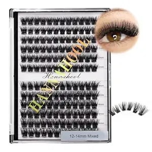 12rows-Large Tray Mixed 8-10-12-14-16mm/Mixed 14-15-16mm/mixed14mm-16mm/Mixed 18-20mm Wide Stem Individual False Eyelashes Dramatic Black Cluster Eyelashes (Mixed 12-14mm)