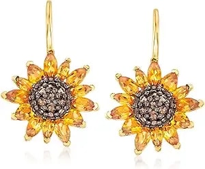 Ross-Simons 3.50 Ct. T.W. Citrine And .80 Ct. T.W. Smoky Quartz Sunflower Drop Earrings In 18kt Gold Over Sterling