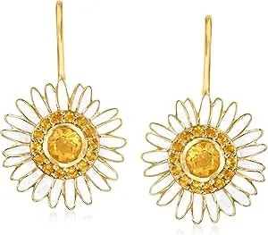 Ross-Simons 1.30 Ct. T.W. Citrine And White Enamel Daisy Drop Earrings In 18kt Gold Over Sterling
