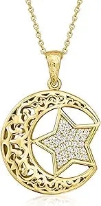 Ross-Simons 0.50 Ct. T.W. White Zircon Moon And Star Pendant Necklace In 18kt Gold Over Sterling. 18 Inches