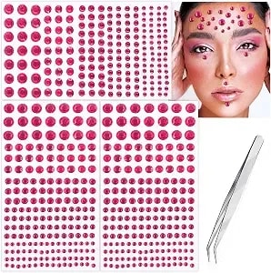 591pcs Face Gems Hair Gems Pearls, Self-Adhesive Face Jewels Eye Rhinestones 3/4/5/6/8 Mm Face Gem Stick On, Halloween Makeup Gems Rave Accessories For Face Eyes Body Makeup (01.Rose Red)