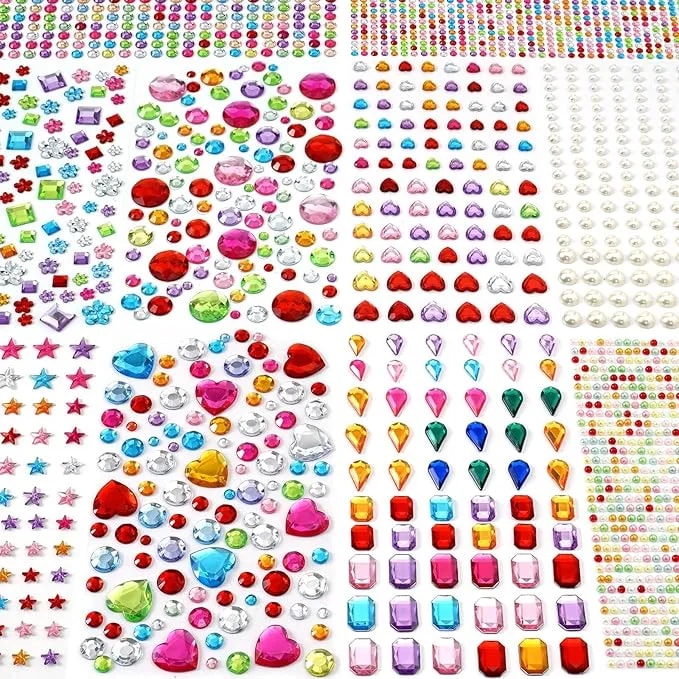 Mydbuysome 2774pcs Gem Stickers Jewels For Crafts, Adhesive Gems Rhinestone - Stick On Gems Acrylic Bedazzling Glitter Bling Heart Stickers Craft Supplies