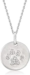 Ross-Simons Diamond Paw Print Disc Pendant Necklace In Sterling Silver. 16 Inches