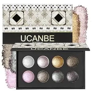 Ucanbe 8 Color High-Intensity Baked Shimmer Eyeshadow Palette - Metallic Diamond-Like Shimmer, Highly Pigmented, Smooth & Blendable Formula For Dramatic & Radiant Eye Makeup (03 All Metallic)