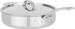 Viking Pureglide Pro 3-Ply Nonstick Sauté Pan With Lid, Made Without Pfas, 4.5-Quart Induction Deep Frying Pan With Helper Handle, Metal Utensil Safe Titanium Nonstick Surface, Oven Safe To 600f