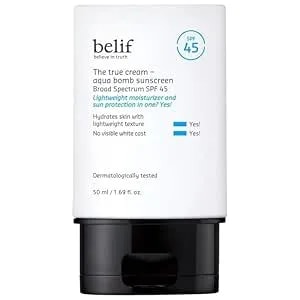 Belif Aqua Bomb Spf 45 Hydrating Niacinamide Sunscreen (1.69 Fl. Oz) - The True Cream Pa++++, Daily Broad Spectrum, No White Cast, Weightless & Invisible, Non-Greasy, Korean Skincare
