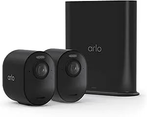 Arlo Ultra Security Camera 4k Hdr (3rd Gen, 2025 Release) + Smarthub, Battery Power, Emergency Response, Ai Captions, 1-Month Trial Of Secure Plan, 180° Field Of View, 2 Cam, Black, Indoor/Outdoor