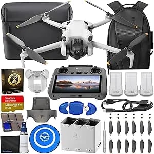 Dji Mini 4 Pro Drone Fly More Combo With Rc 2 Controller (With Screen) Folding Drone With 4k Video, Under 249g, 34 Mins Flight Time, 3 Batteries Bundle With 128gb Memory Card, Cps 2 Year Warranty + Pilot Kit