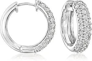 Ross-Simons 1.60 Ct. T.W. Cz Hoop Earrings In Sterling Silver
