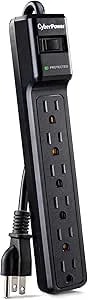 Cyberpower csb606 Essential Surge Protector, 900j/125v, 6 Outlets, 6ft Power Cord Black
