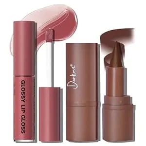 Hosaily Lip Liner Gloss Set, Dark Brown Plumping Lip Liner Lip Pencil Moisturizing Lightweight Lip Gloss Lip Combo, High Shine Glossy Lip Tint Lip Stain Makeup Long Lasting Lip Contour For Women