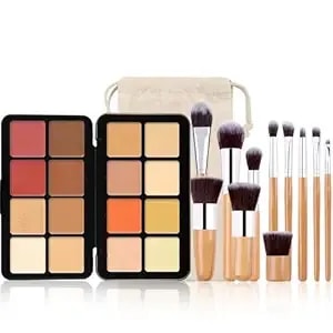 16 Colors Full Coverage Concealer Palette And 11 Pcs Makeup Brush, Fantasyday Long Lasting Lightweight Creamy Formula Xmas Makeup Contour Kit Color Corrector Conceal Moisturizing Foundation Camouflage