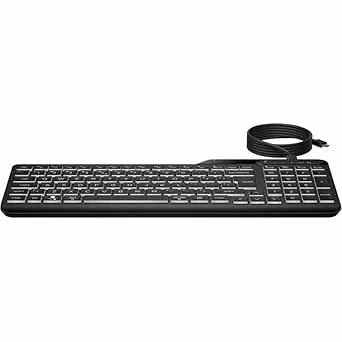 HP 405 Multi-Device Backlit Wired Keyboard (7N7C1UT) - Cable Connectivity - Compact - USB Type C, USB Type A Interface - LED - 20 Hot Key(S) - Microphone Mute, Emoji, Language Switch Hot Key(S) - Wind