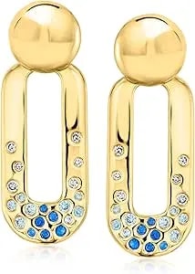 Ross-Simons 14kt Yellow Gold-Plated Bead Drop Earrings With Simulated Tonal Blue And White Gemstones