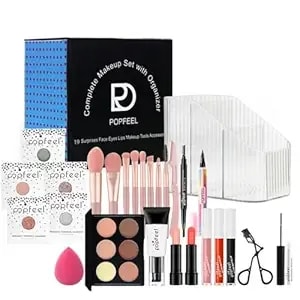 Makeup Set, Cosmetic Make Up Starter Kit With Portable Travel Concealer Palette Lipstick Lip Gloss Eyeliner Mascara Eyeshadow Primer Eyebrow Pencil Eyelash Curler Makeup Brushes For Women