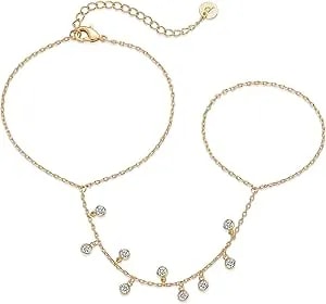 Pavoi 14k Gold Plated Hand Chains For Women - Adjustable Hand Chain Bracelet And Ring - Trendy Gold Handchain Bracelet Stack Summer Jewelry - Beads, Pearl, And Cubic Zirconia Body Jewelry