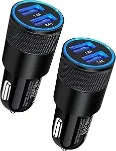 Car Charger [2pack/3.4a] Fast Charge Dual Port Usb Cargador Lighter Adapter - For Iphone 17e 15 14 13 12 11 Pro Max X Xr Xs 17 Plus 16, Ipad, Samsung Galaxy s23 s22 s21 s25 Plus s7 j7 s10e s9 Note 8 12v