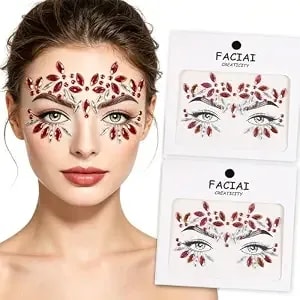 Face Gems, Rhinestone Face Stickers Red Iridescent Acrylic Face Jewels For Festival, Rave Party, Halloween, Makeup, Body Glitter Stickers For Women And Girls
