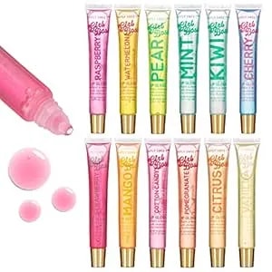 Expressions 12pc Clear Lip Gloss Pack - Oils With Vitamin E And Essential Oils, Flavored Clear Tubes, Hydrating Glow Oil, Tinted Oil, Moisturizer