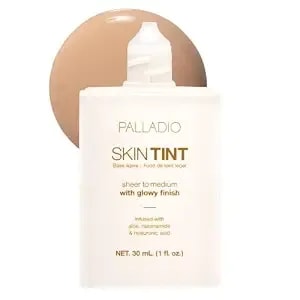 Palladio Skin Tint With Aloe, Niacinamide And Hyaluronic Acid, Sheer To Medium Coverage, Glowy Finish, Brightening And Blurring Lightweight Foundation Makeup (Medium Sand)
