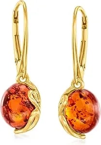 Ross-Simons Round Amber Drop Earrings In 18kt Gold Over Sterling
