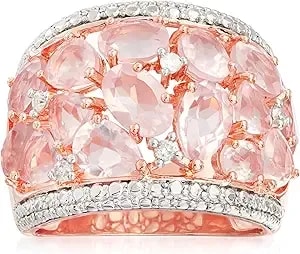 Ross-Simons 5.95 Ct. T.W. Rose Quartz Dome Ring With Diamonds In 18kt Rose Gold Over Sterling