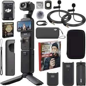 Dji Cp.Os.00000302.01 Osmo Pocket 3 Creator Combo 4k 120fps Handheld 3-Axis Gimbal Bundle With Cps 26 Month Protection Pack, 2x Clip-On Mini Lapel Mic, 10" Case, Hdmi Cable And Deco Gear Master Guide