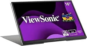 Viewsonic VG1656-2K 16 Inch Wqxga 1600p IPS Portable Monitor With 2 Way Powered 65W USB C, And Smart Cover With Built-In Stand
