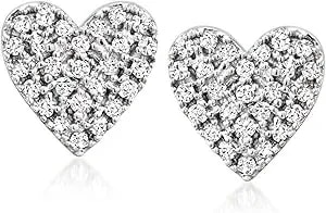 Ross-Simons 0.10 Ct. T.W. Pave Diamond Heart Earrings In Sterling Silver