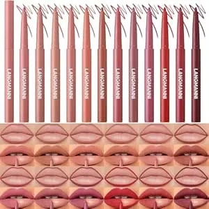 Langmanni 12 Colors Sculpting Matte Velvet Lip Liner Set,Smooth Creamy Texture,Waterproof And High Pigmented For Girls Daily Application Lip Makeup