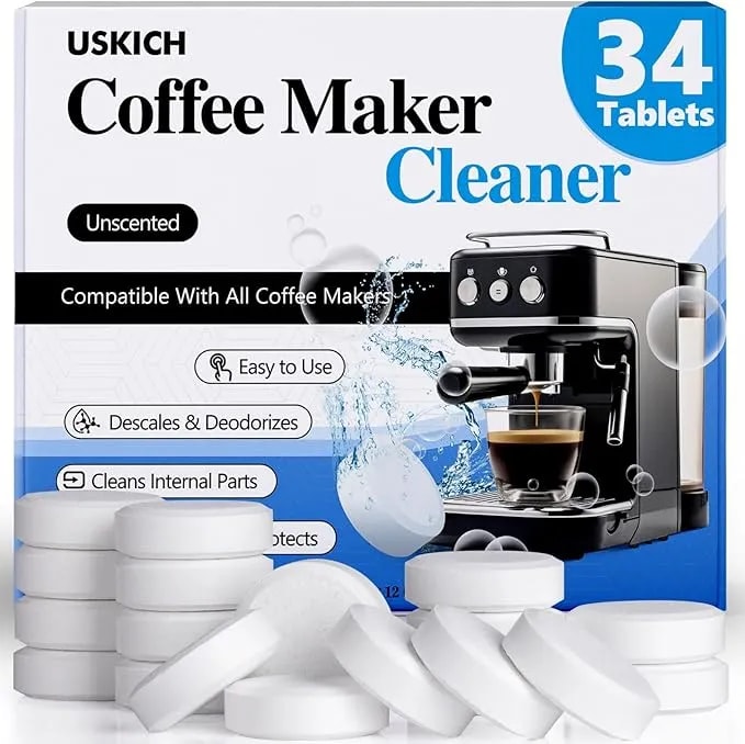Coffee Machine Cleaner Descaler Tablets 34 Pack, Coffee Maker Cleaner For Keurig, Ninja, Breville, Delonghi, Nespresso, Miele,Espresso Machine Cleaning Tabs,Descaling Solution For Coffee Pot Maker