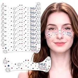 30 Sheets 250th Anniversary 4th Of July Face Tattoos: Patriotic Red White And Blue Freckles Tattoo For Adults Independence Day Party Favors
