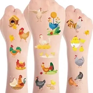8 Sheets 200+ Chicken Temporary Tattoos Stickers Chicken Happy Birthday Decorations Supplies Funny Rooster Hen Tattoo Temporary Gifts Party Favors Farm Animals Prizes Rewards