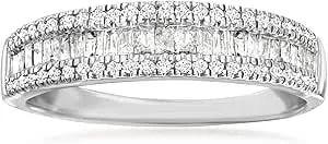 Ross-Simons 0.50 Ct. T.W. Baguette And Round Diamond Ring In Sterling Silver