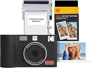 Kodak Mini Shot 2 Era 2x3” Instant Digital Camera & Photo Printer, 38 Sheets, 2-In-1 Portable Print Camera, Bluetooth Smartphone Printer For Iphone & Android, 4pass Dye Sublimation, Black