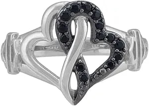 Harley-Davidson Women'S Black & White Infinity Hearts Ring, Sterling Silver