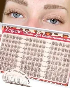 Short Brown Lash Clusters 10-12-14mm Natural Eyelash Clusters Clear Band Wispy Cluster Eyelash Extensions C-Curly Short Lashes Clusters Brown Natural Cluster Lashes 144pcs By Zegaine